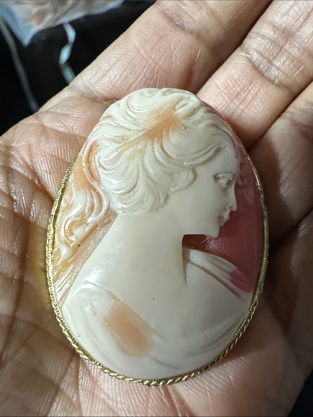 Vintage-Inspired White and Pink Cameo Necklace Pendant- broken